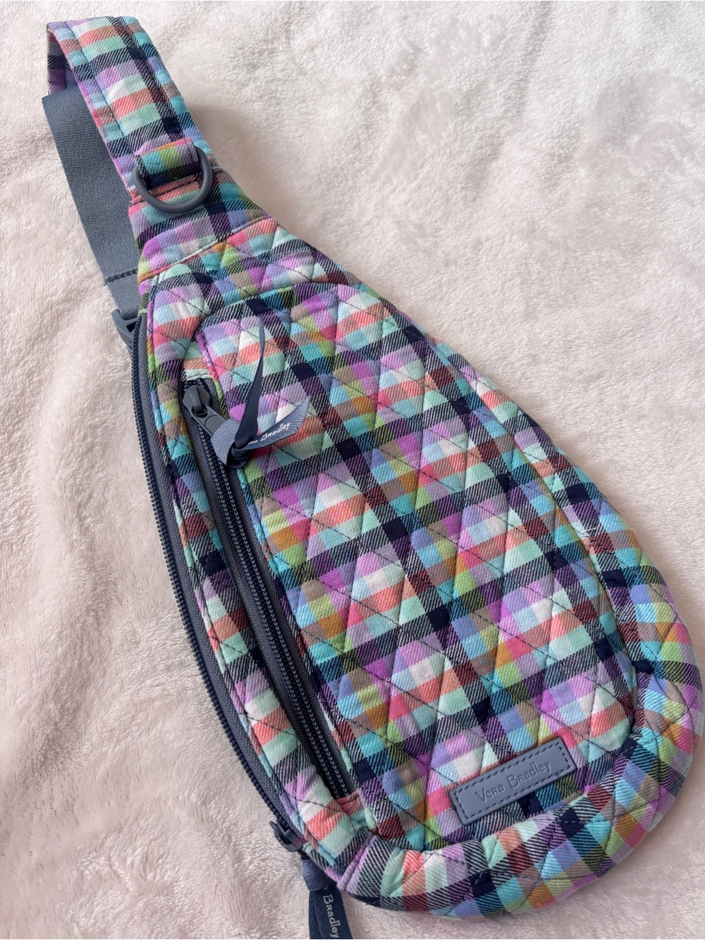 Vera Bradley Essential Compact Sling Backpack Gingham Plaid Quilted Crossbody